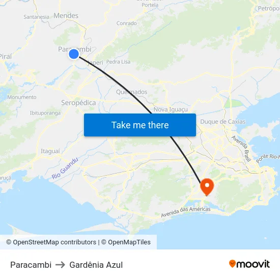 Paracambi to Gardênia Azul map