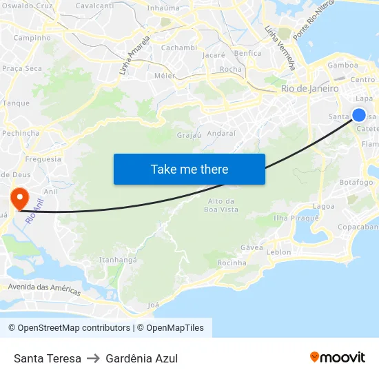 Santa Teresa to Gardênia Azul map