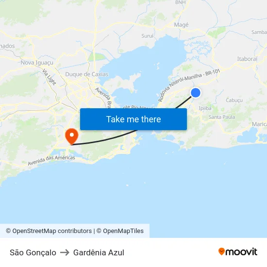 São Gonçalo to Gardênia Azul map