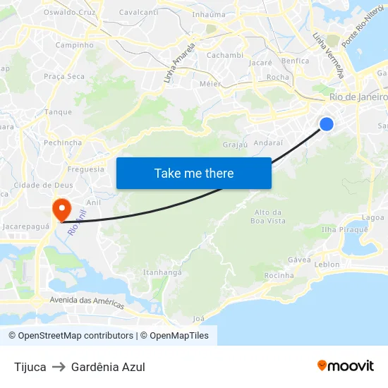 Tijuca to Gardênia Azul map