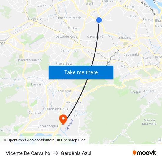 Vicente De Carvalho to Gardênia Azul map