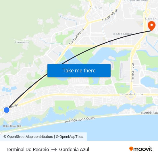 Terminal Do Recreio to Gardênia Azul map