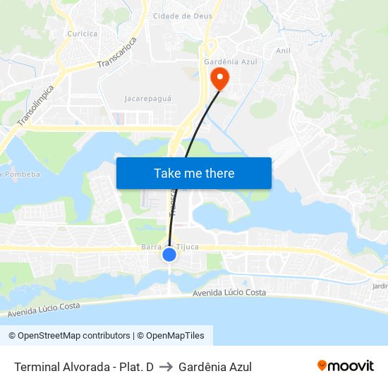 Terminal Alvorada - Plat. D to Gardênia Azul map