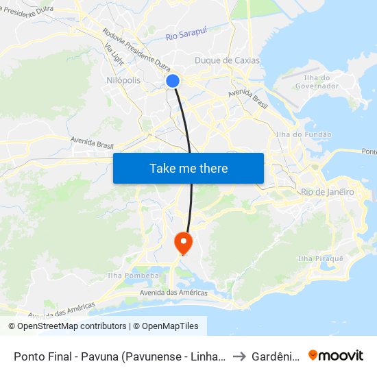 Ponto Final - Pavuna (Pavunense - Linhas 615, 687 E 688) to Gardênia Azul map