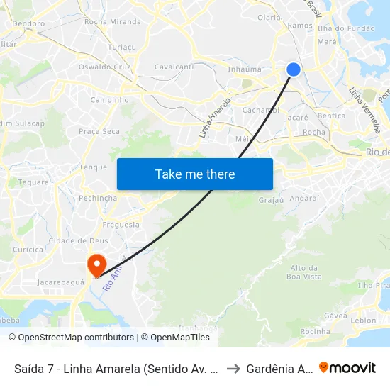 Saída 7 - Linha Amarela (Sentido Av. Brasil) to Gardênia Azul map