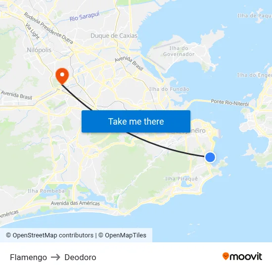 Flamengo to Deodoro map