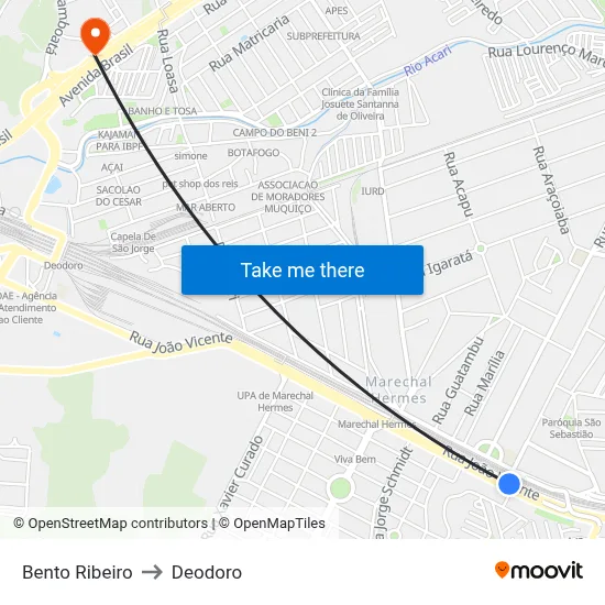 Bento Ribeiro to Deodoro map