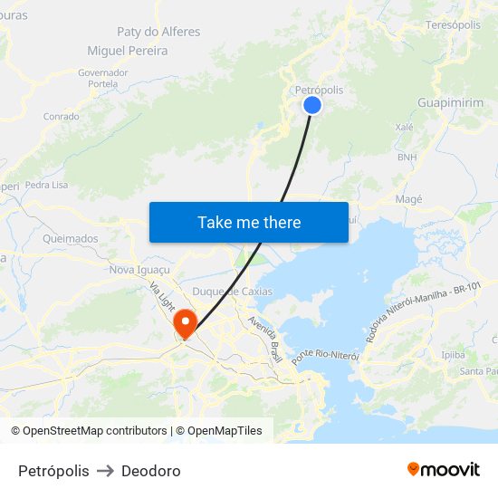 Petrópolis to Deodoro map