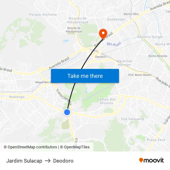 Jardim Sulacap to Deodoro map