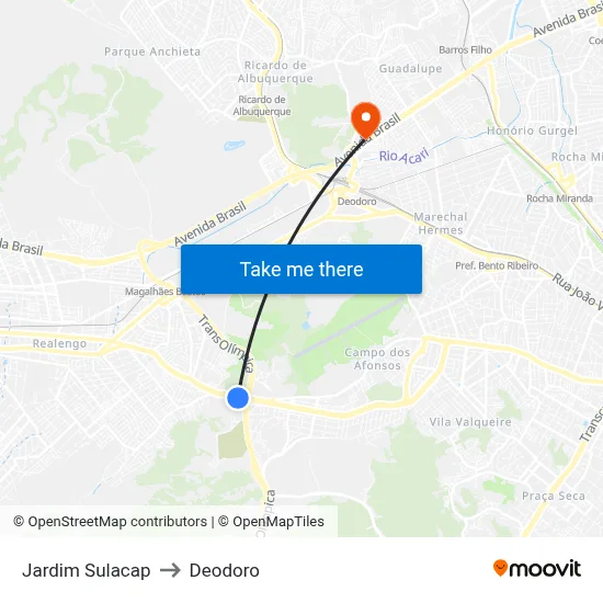 Jardim Sulacap to Deodoro map