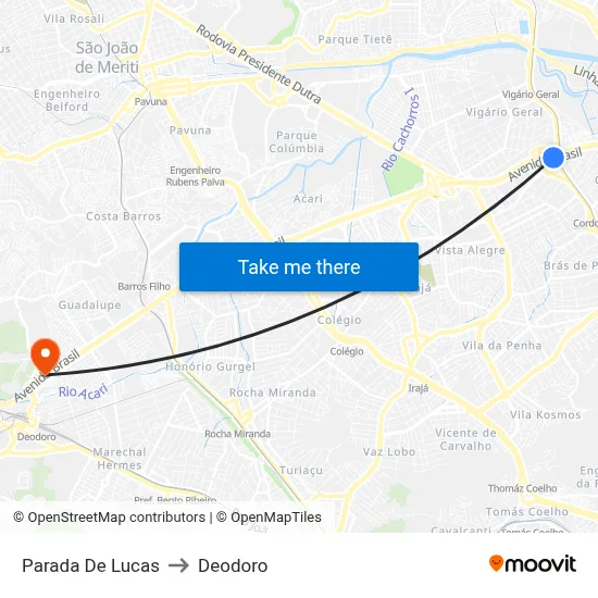Parada De Lucas to Deodoro map