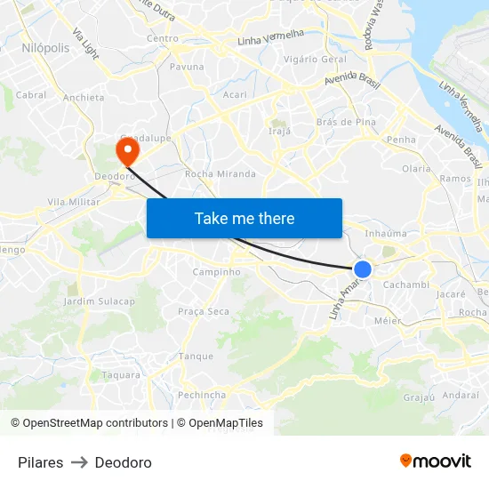 Pilares to Deodoro map
