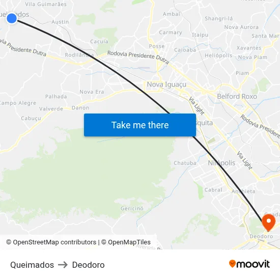 Queimados to Deodoro map