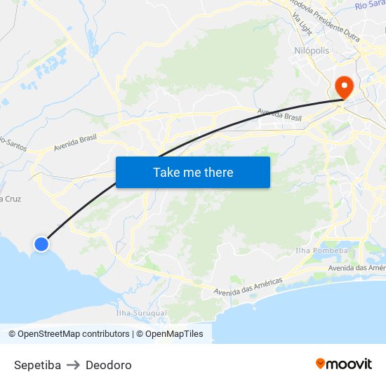 Sepetiba to Deodoro map