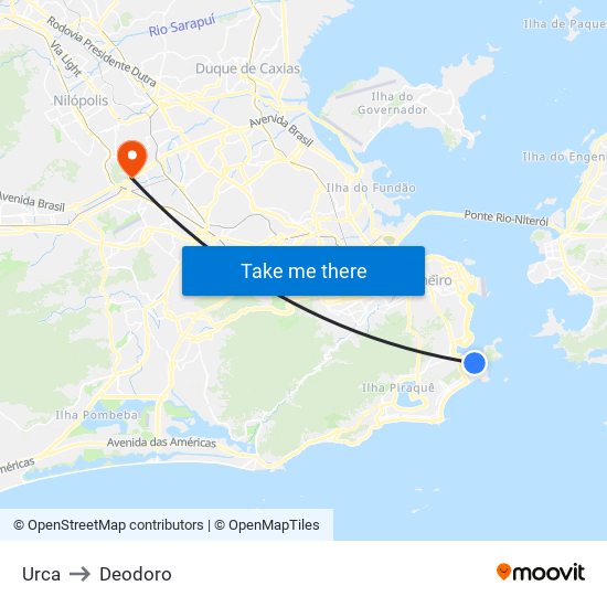 Urca to Deodoro map