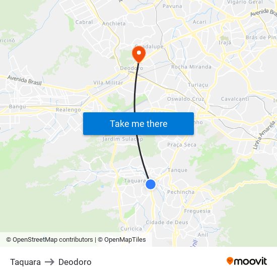 Taquara to Deodoro map