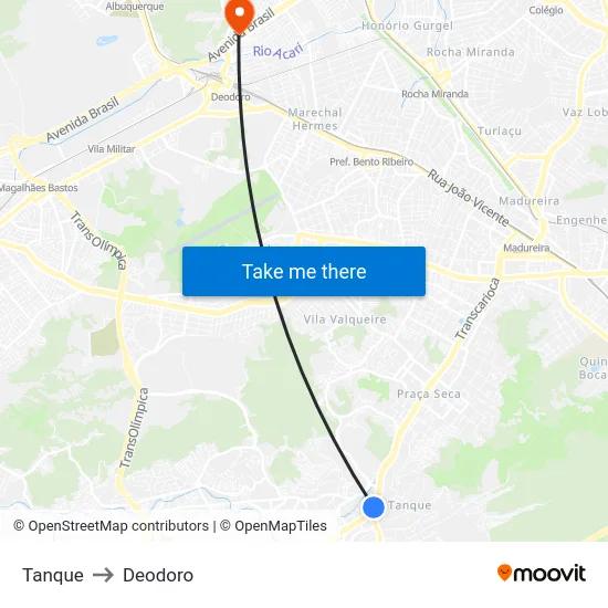 Tanque to Deodoro map