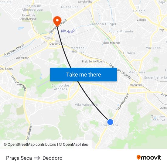 Praça Seca to Deodoro map