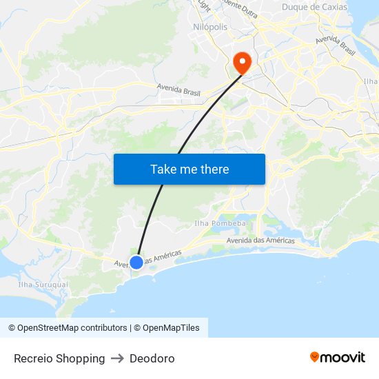 Recreio Shopping to Deodoro map