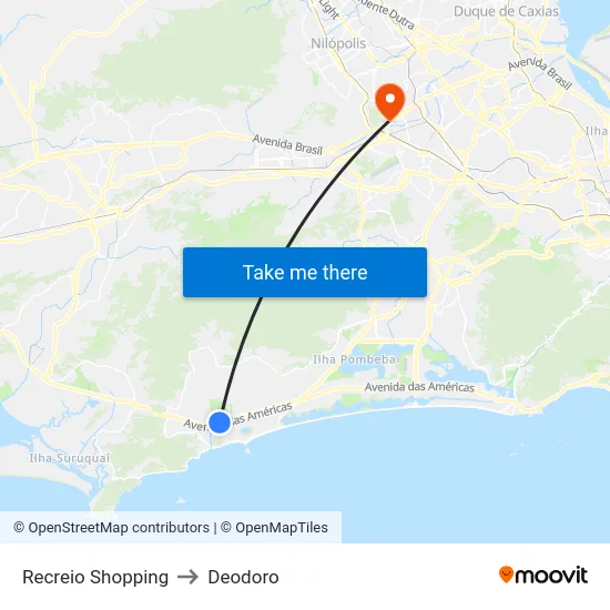 Recreio Shopping to Deodoro map