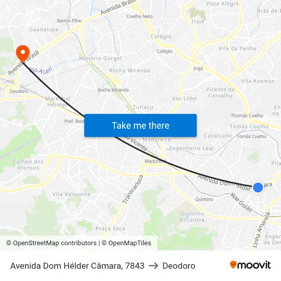 Avenida Dom Hélder Câmara, 7843 to Deodoro map