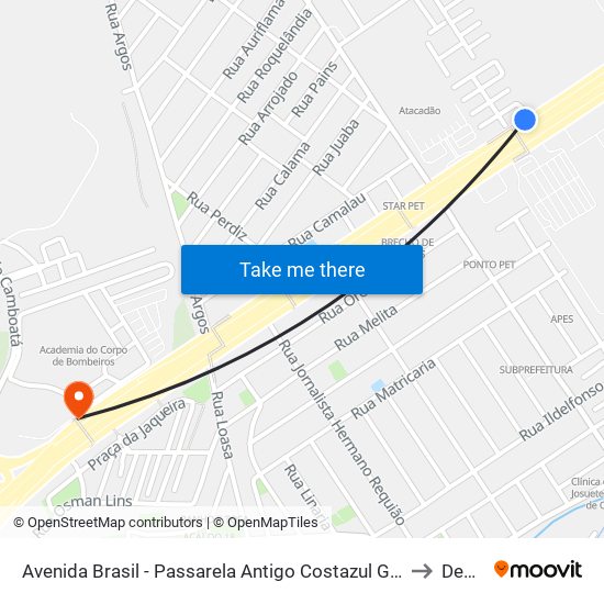 Avenida Brasil - Passarela Costazul Guadalupe (Sentido Zona Oeste) to Deodoro map