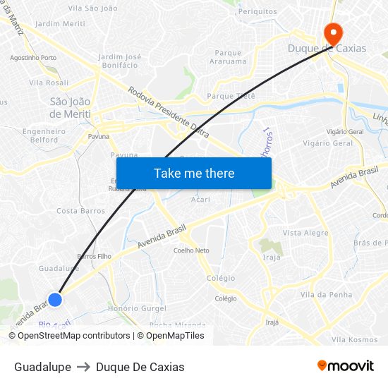 Guadalupe to Duque De Caxias map