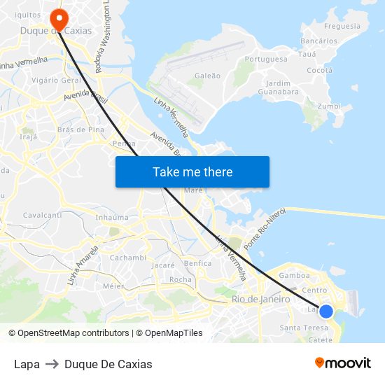 Lapa to Duque De Caxias map