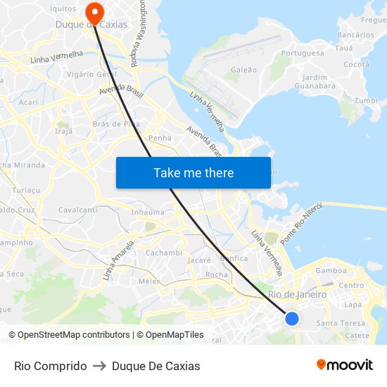 Rio Comprido to Duque De Caxias map