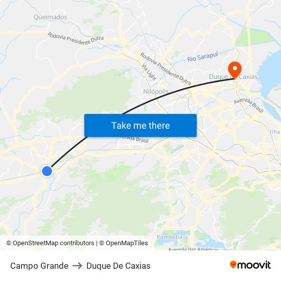 Campo Grande to Duque De Caxias map