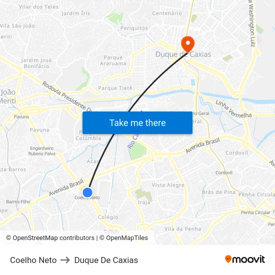 Coelho Neto to Duque De Caxias map