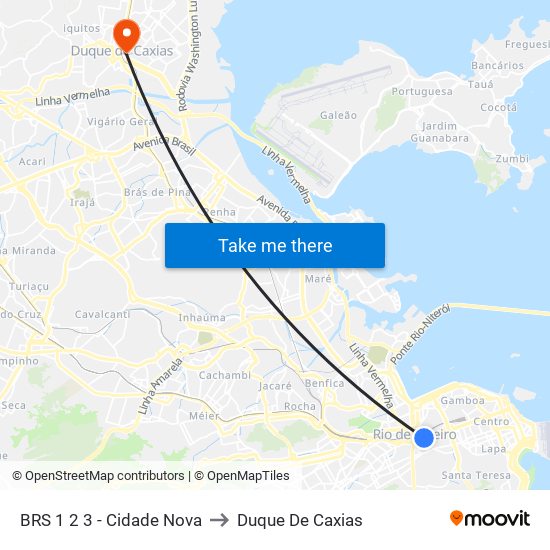 BRS 1 2 3 - Cidade Nova to Duque De Caxias map