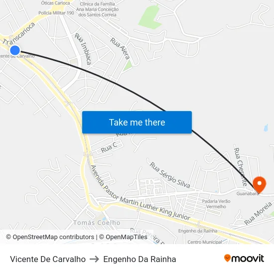Vicente De Carvalho to Engenho Da Rainha map