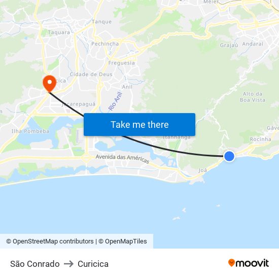 São Conrado to Curicica map