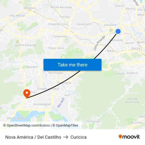 Nova América / Del Castilho to Curicica map