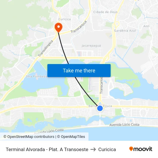 Terminal Alvorada - Plat. A Transoeste to Curicica map