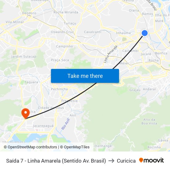 Saída 7 - Linha Amarela (Sentido Av. Brasil) to Curicica map