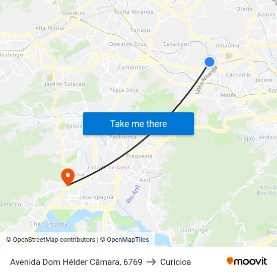 Avenida Dom Hélder Câmara, 6769 to Curicica map