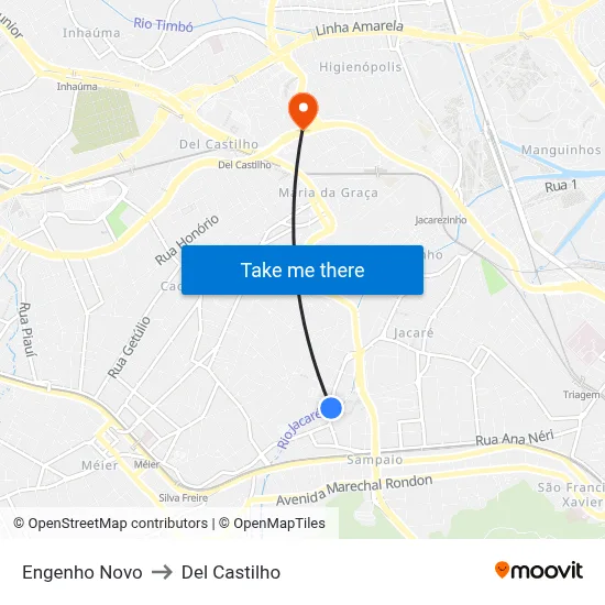 Engenho Novo to Del Castilho map