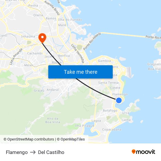 Flamengo to Del Castilho map