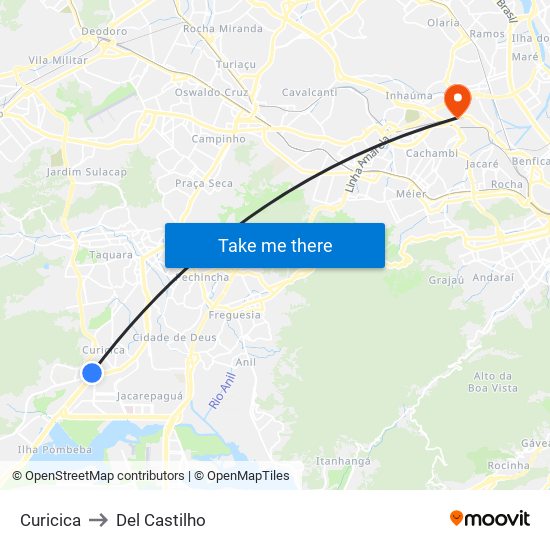Curicica to Del Castilho map