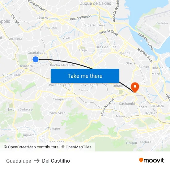 Guadalupe to Del Castilho map
