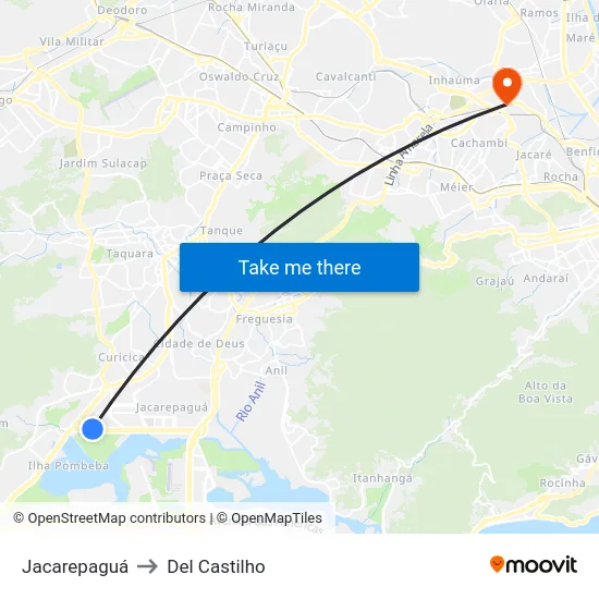 Jacarepaguá to Del Castilho map