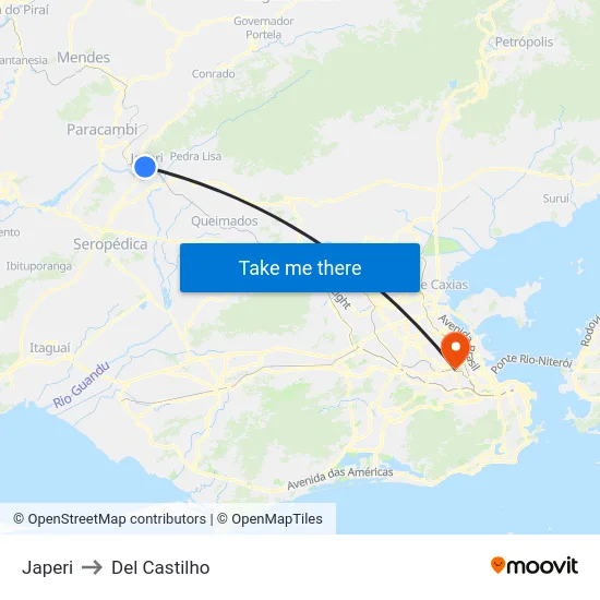 Japeri to Del Castilho map