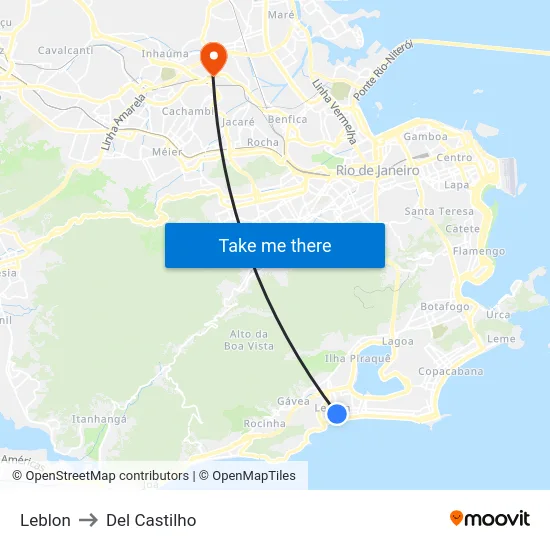 Leblon to Del Castilho map