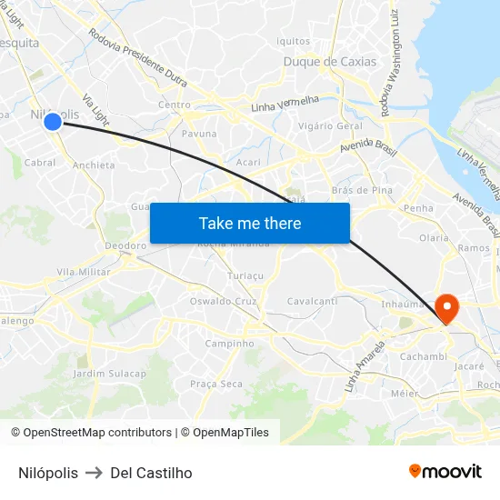 Nilópolis to Del Castilho map