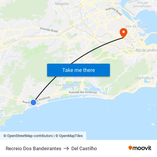 Recreio Dos Bandeirantes to Del Castilho map