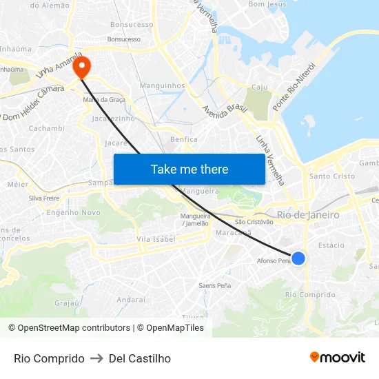 Rio Comprido to Del Castilho map