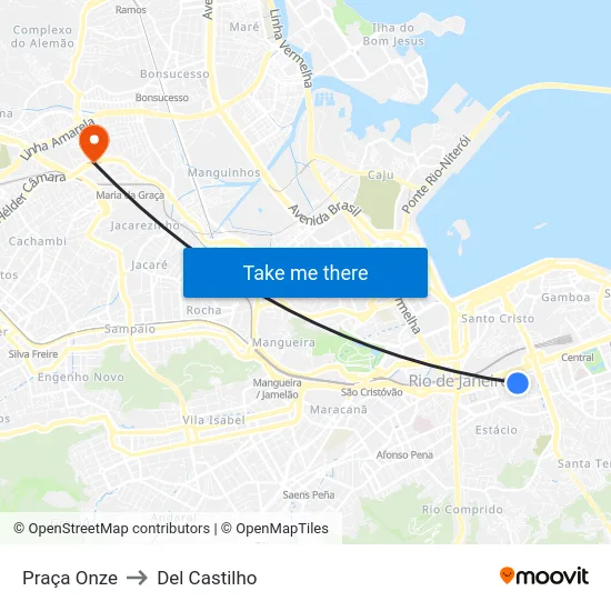 Praça Onze to Del Castilho map