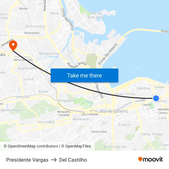 Presidente Vargas to Del Castilho map
